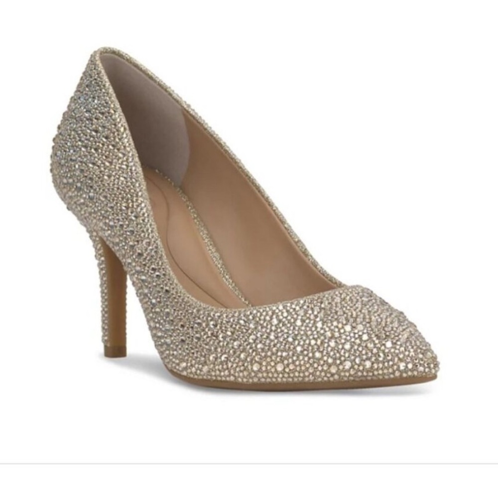 INC International Concepts Zitah Silver Crystals Pointed Toe Pumps Heels US 8.5